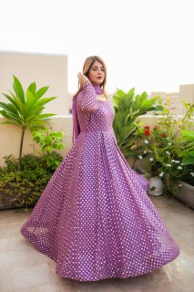 PURPLE COLOUR GOWN SUIT SET
