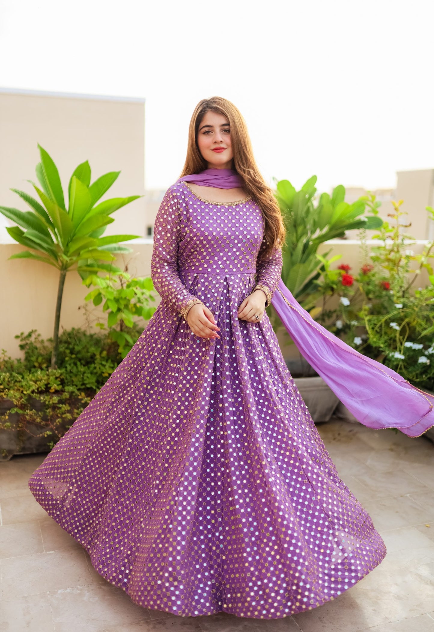 PURPLE COLOUR GOWN SUIT SET