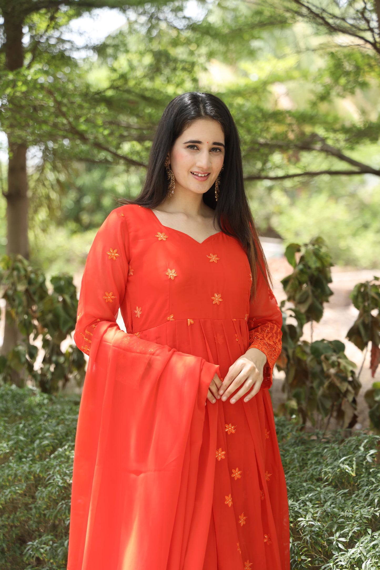 KESHVI ORANGE COLOURED ANARKALI SUIT SET - 05