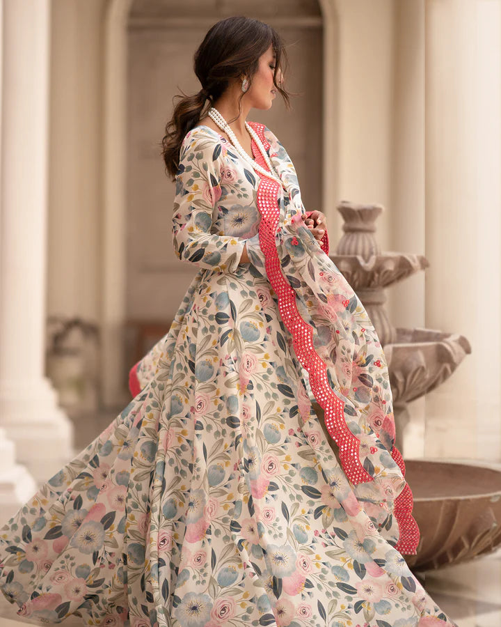 DESIGNER READYMADE GOWN AND Dupatta SINON FABRIC SUIT SET TD-127*