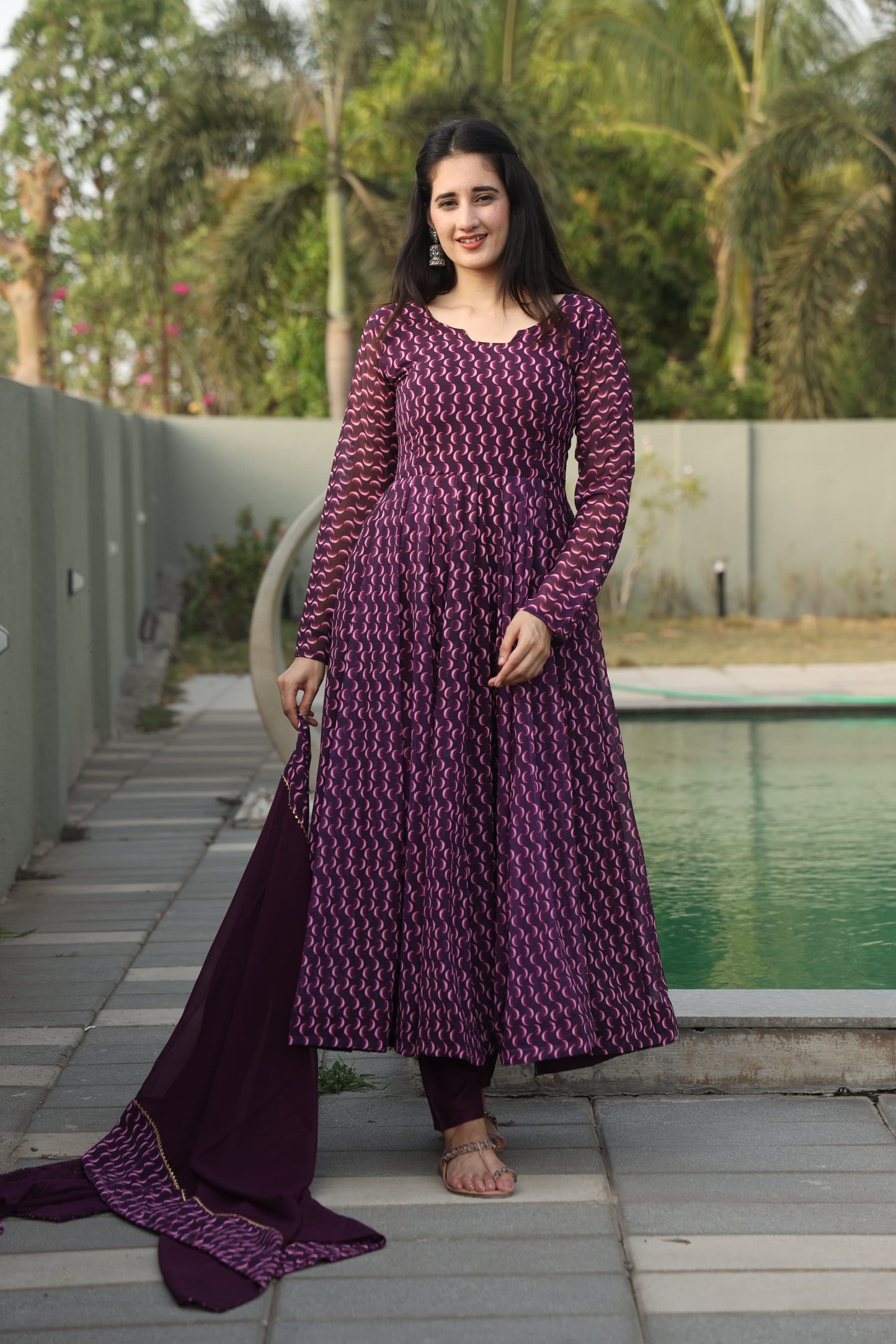 DHARANI WINE COLOURED ANARKALI SUIT SET - 12