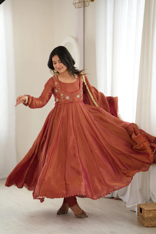 Flora Jacket Rust Colour Anarkali Suit Set