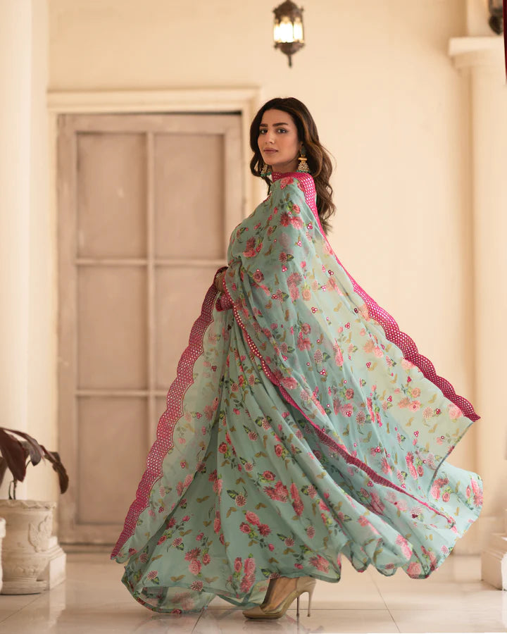 DESIGNER READYMADE GOWN AND Dupatta SINON FABRIC SUIT SET *TD-126*