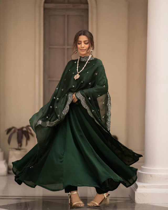 GREEN COLOUR READYMADE ANARKALI SUIT SET