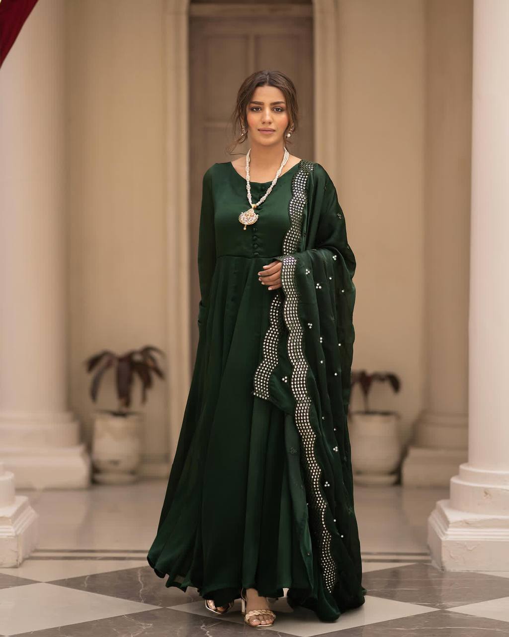 GREEN COLOUR READYMADE ANARKALI SUIT SET