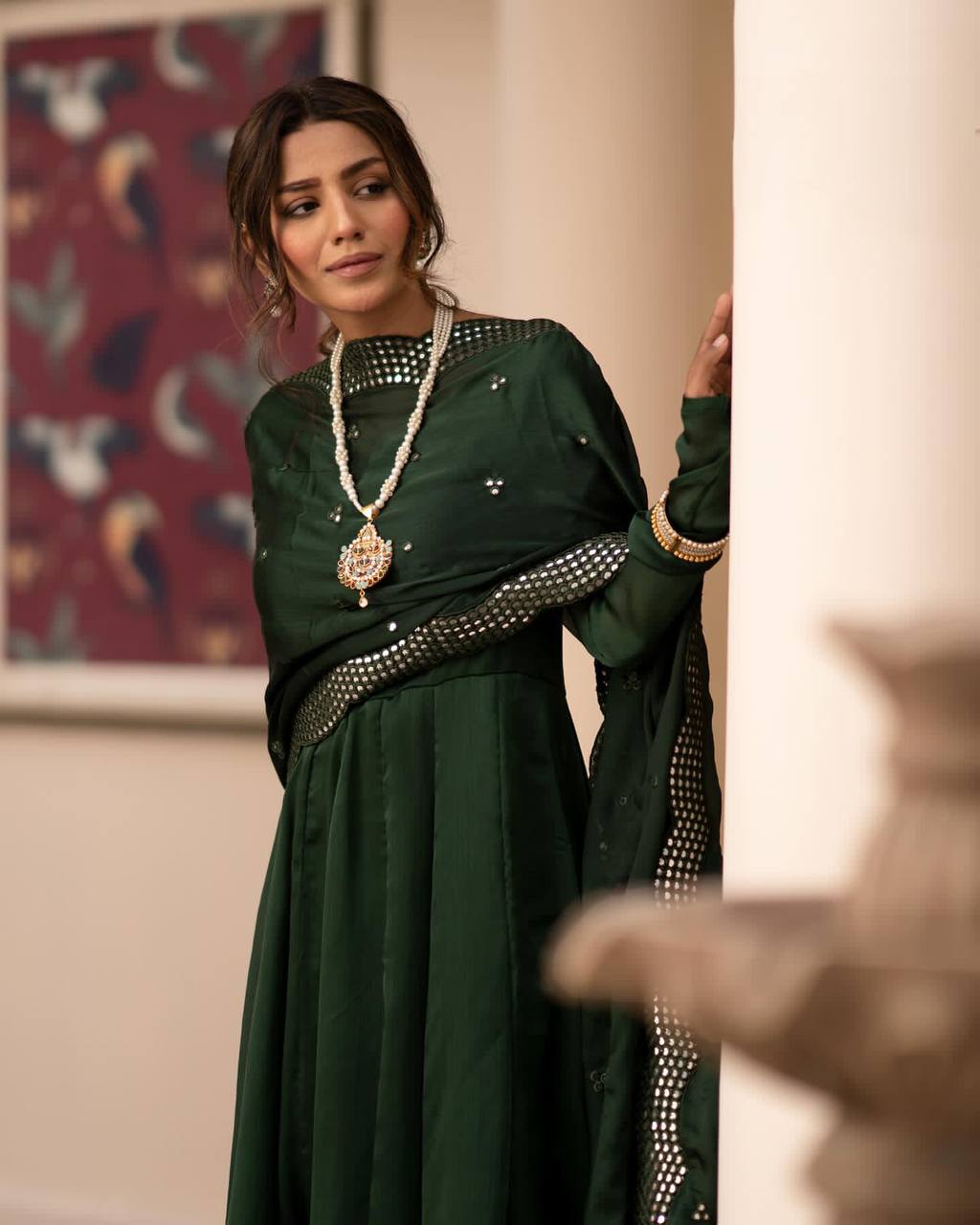 GREEN COLOUR READYMADE ANARKALI SUIT SET