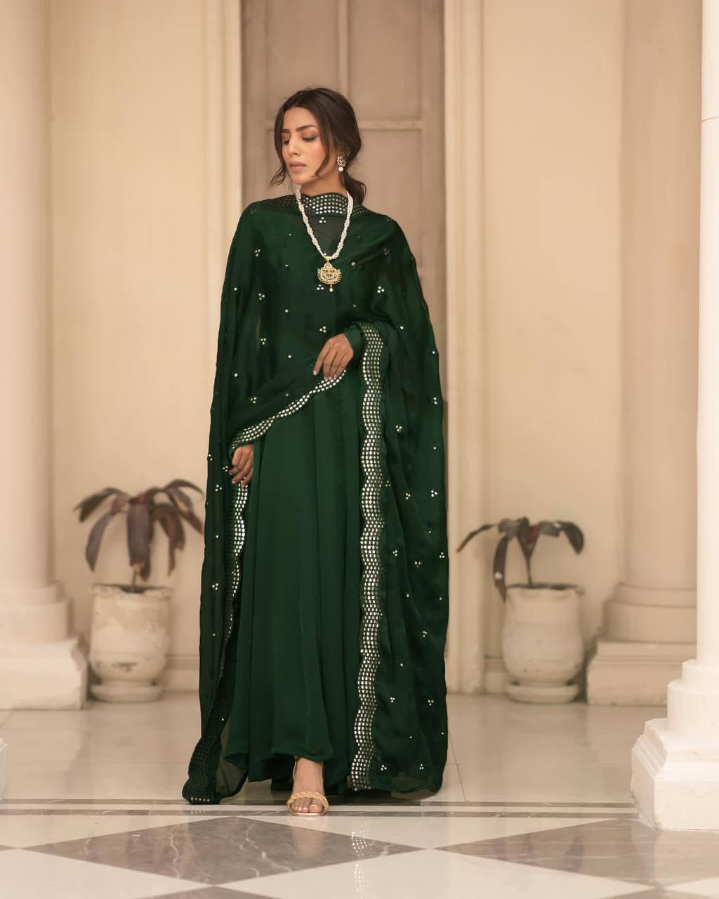 GREEN COLOUR READYMADE ANARKALI SUIT SET