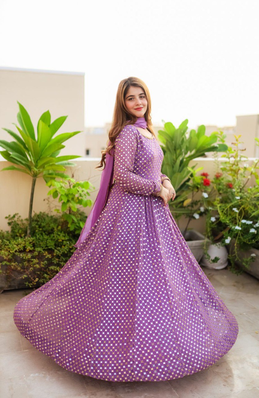 PURPLE COLOUR GOWN SUIT SET