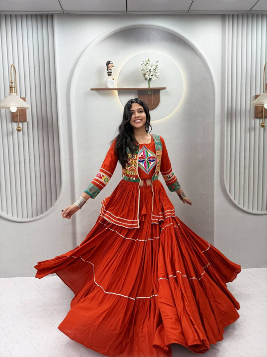 Navratri Special Orange Gamathi Work Lehenga choli