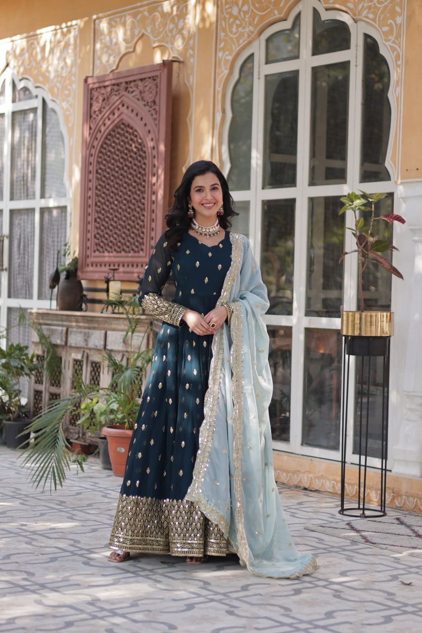 KAIRA'S RAMA PREMIUM DESIGNER READYMADE GOWN SUIT SET .