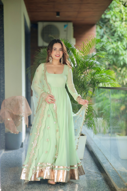 Mint Green Sky Color Anarkali Premium Suit Set