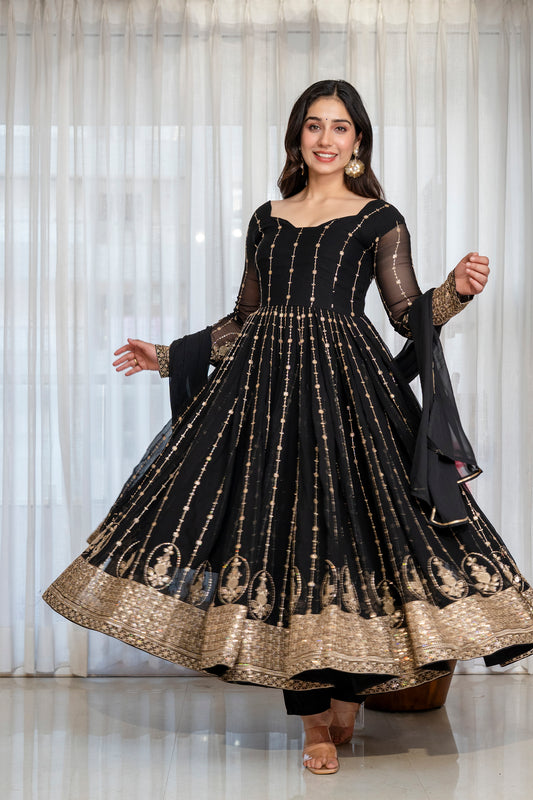 Traditional Black Anarkali Suit Set