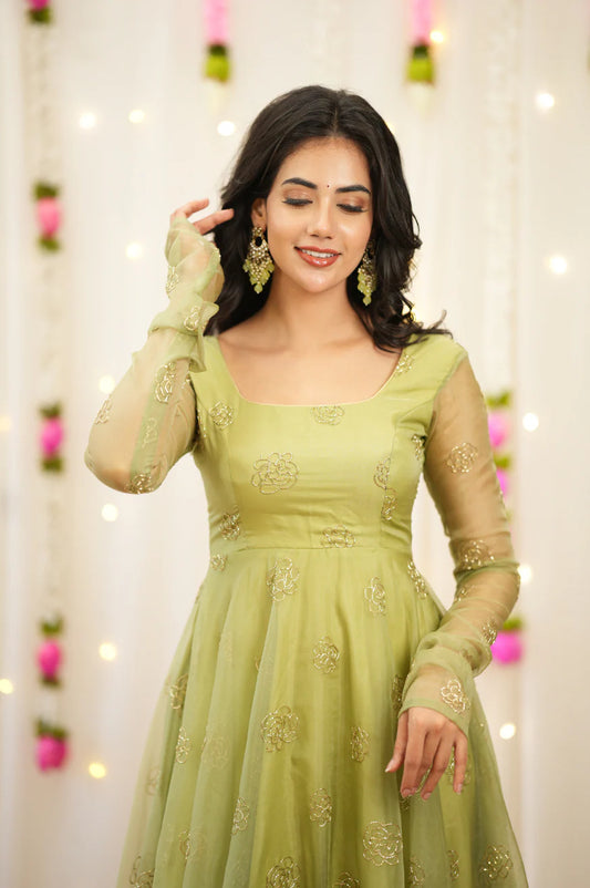 Kiya Pastel Green Anarkali Premium Suit Set