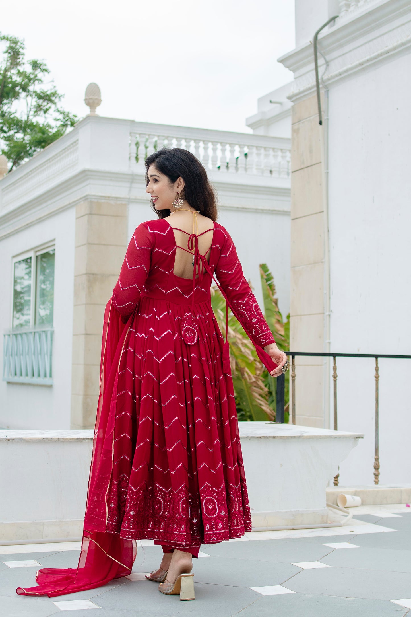 MAROON COLOURED ANARKALI SUIT SET