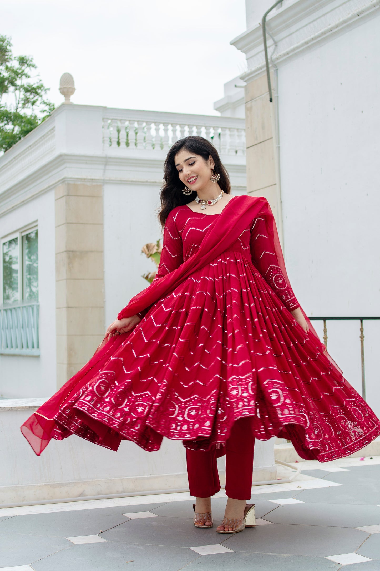 MAROON COLOURED ANARKALI SUIT SET