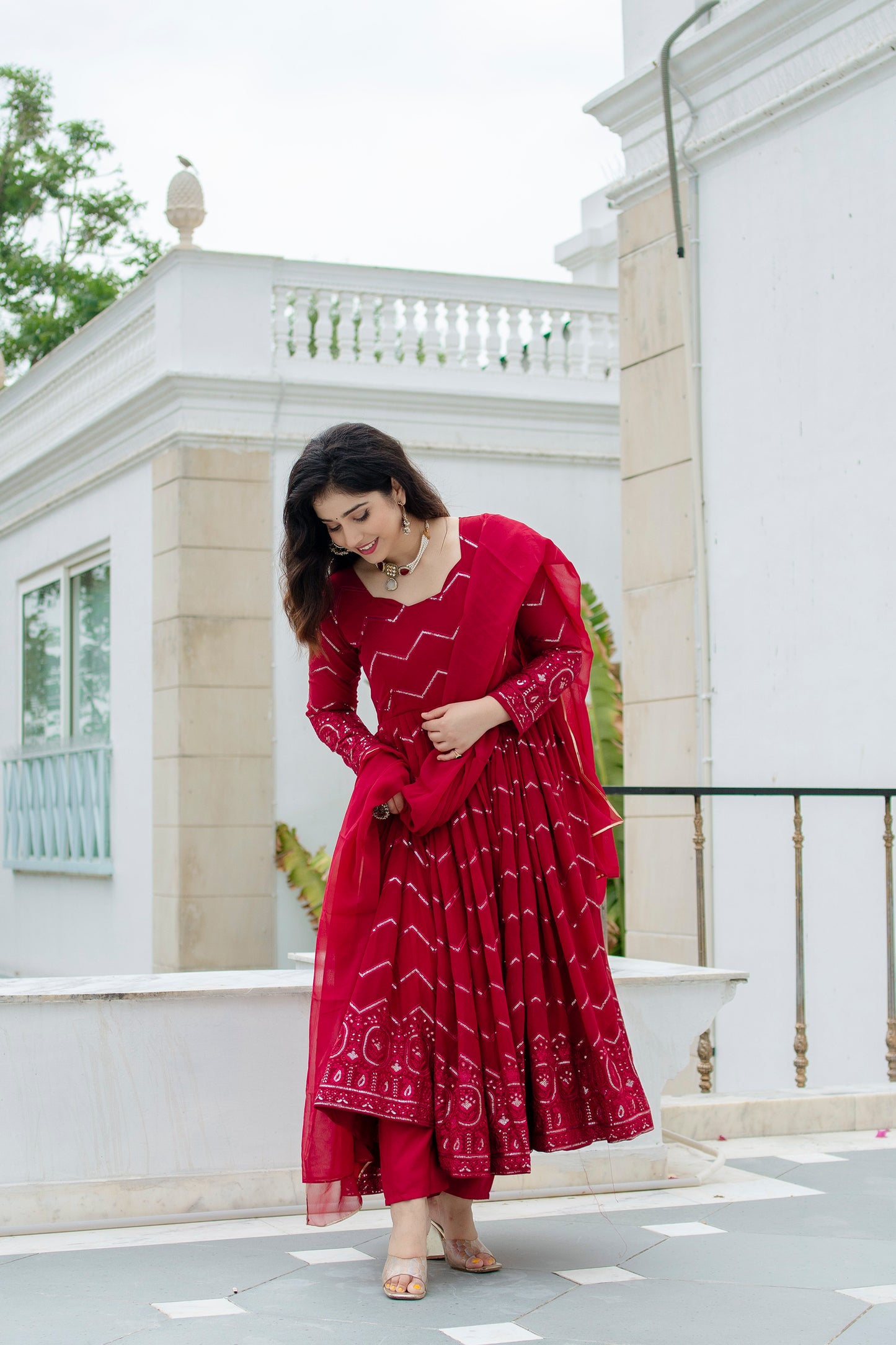 MAROON COLOURED ANARKALI SUIT SET