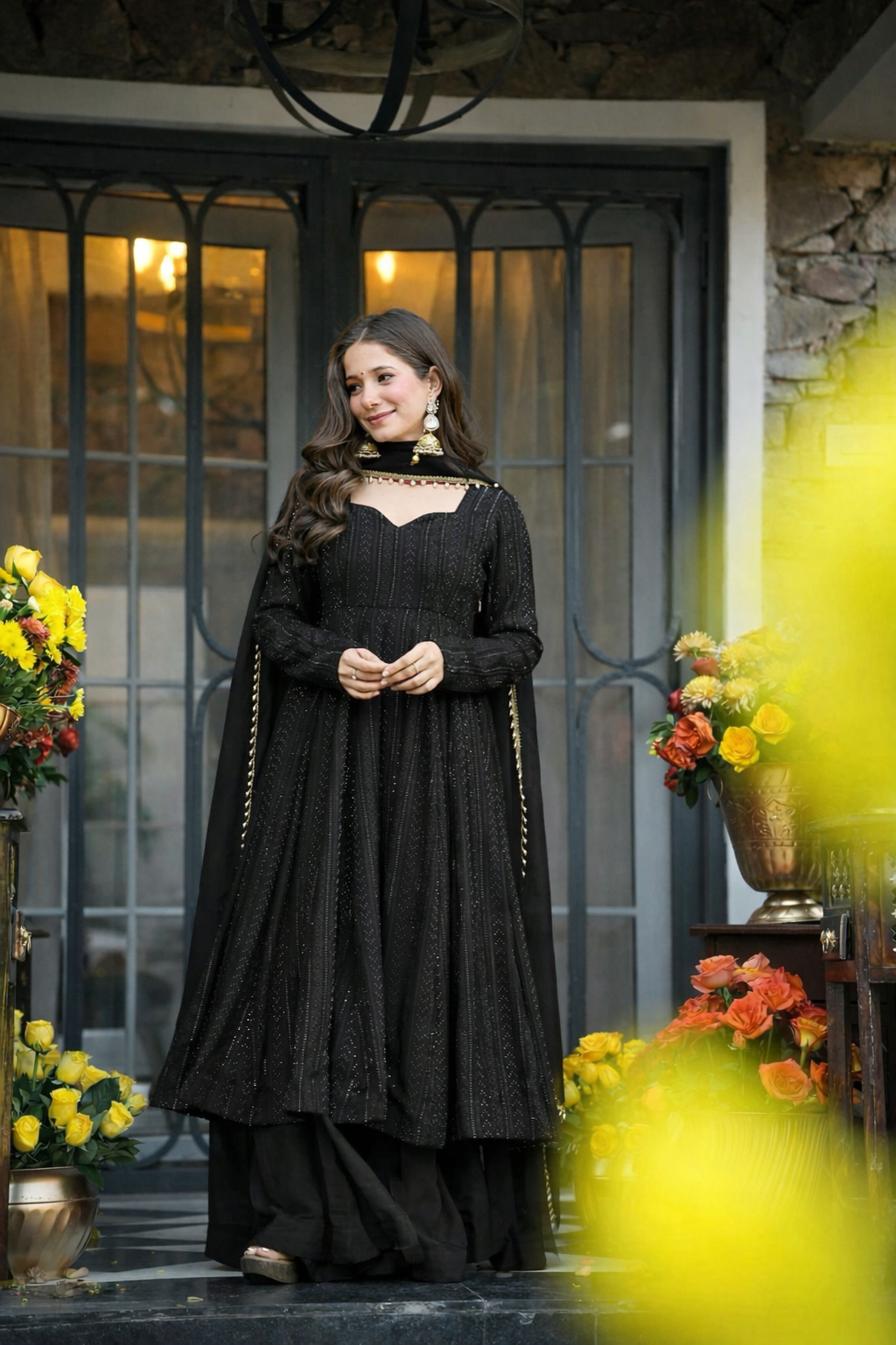 Rushika Black Lucknowi Elegant Anarkali Suit Set