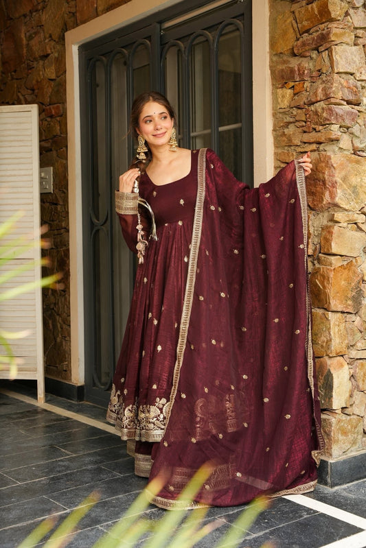 Morani`s Maroon Anarkali Premium Suit Set