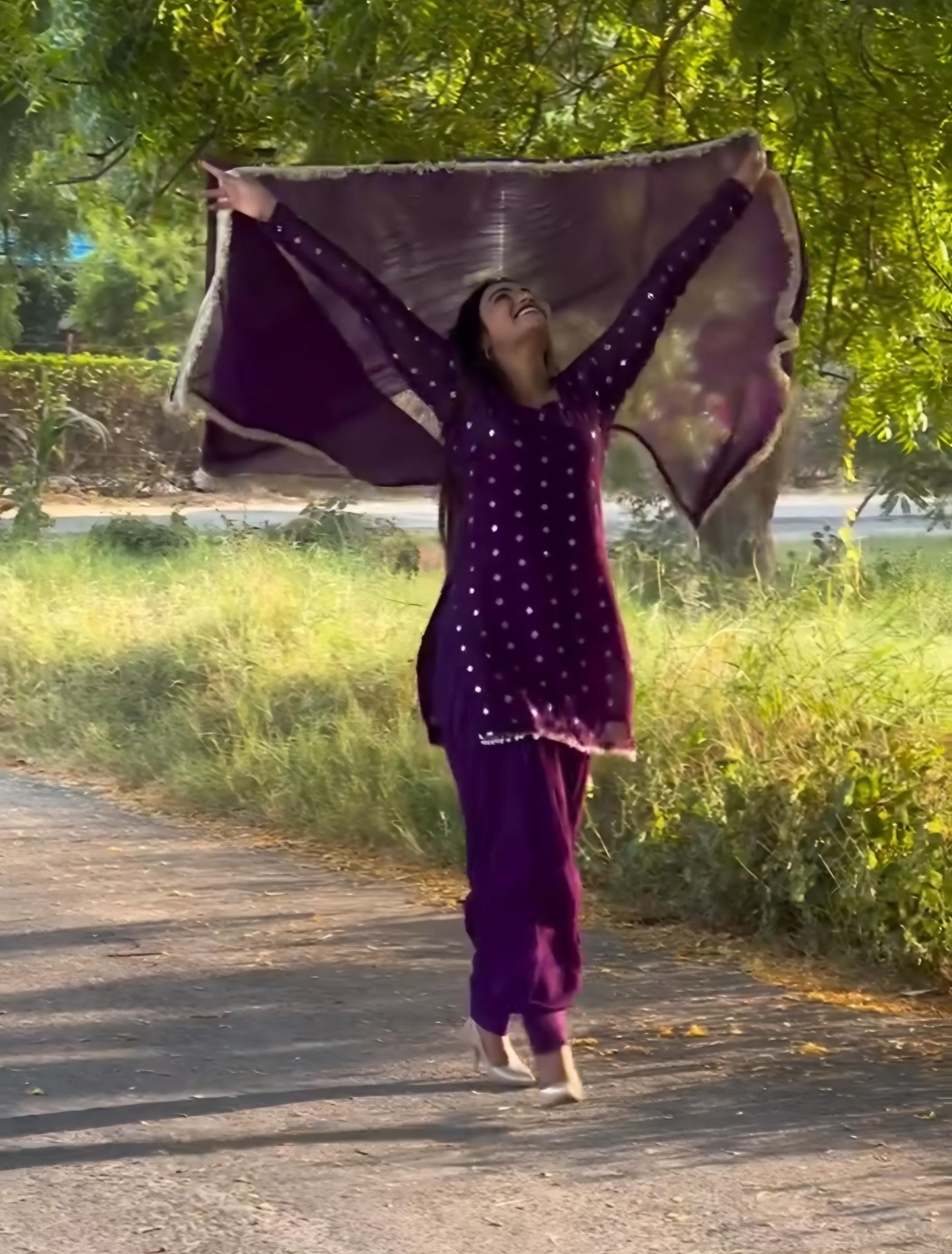 Panjaban`s Purple Dhoti Suit Set
