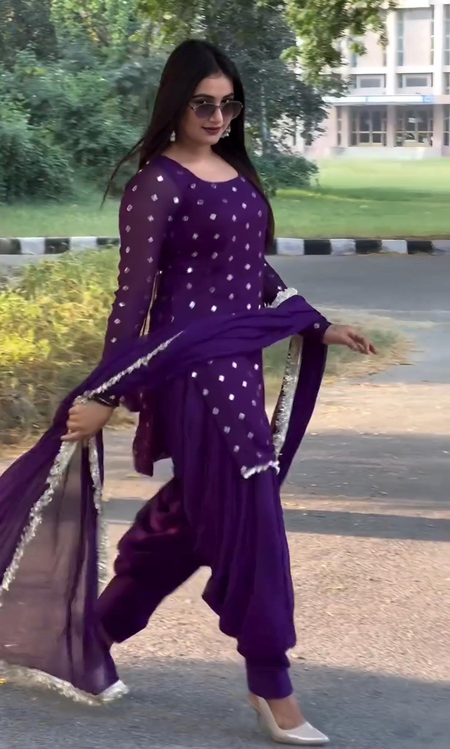 Panjaban`s Purple Dhoti Suit Set