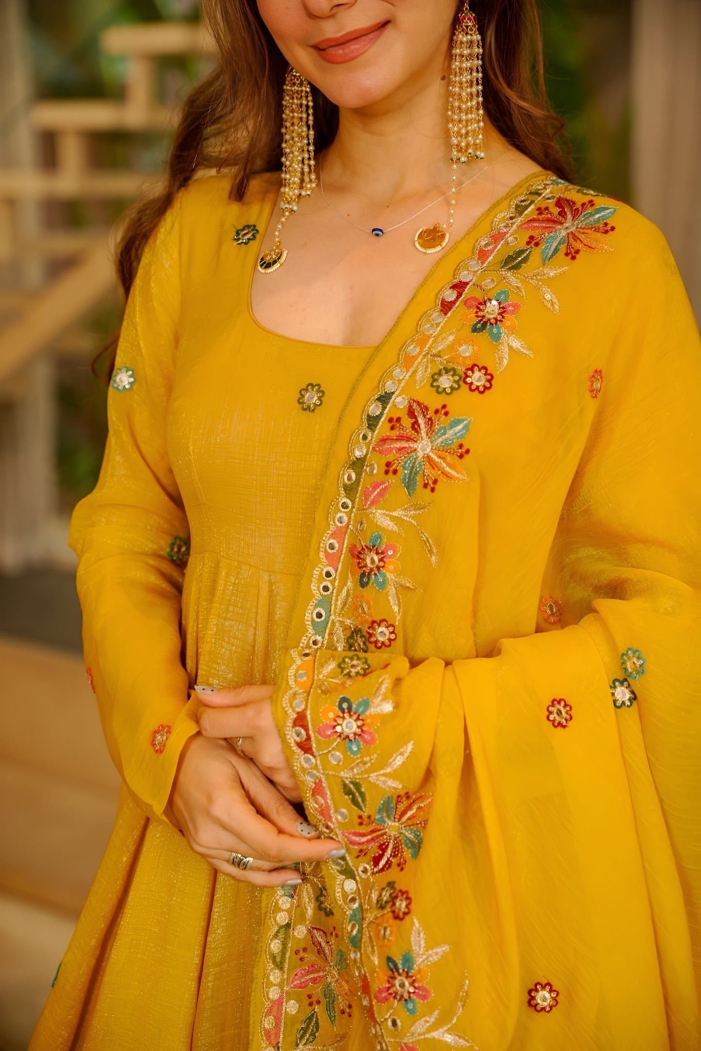 Firdoss Yellow Elegant Anarkali Suit Set