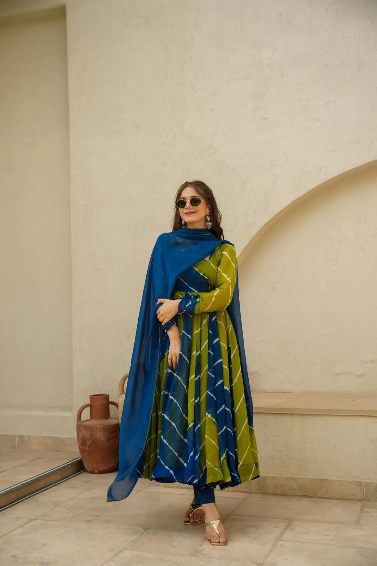 RADHIKA BLUE & GREEN LEHERIYA SET