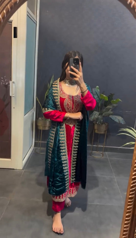 Rajwadi Royal Rich Pink Glamour nine thousand Velvet Suit Set