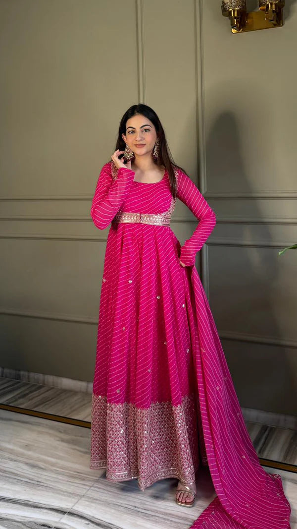 Bandhej Heavy Traditional Koti Anarkali Suit Set