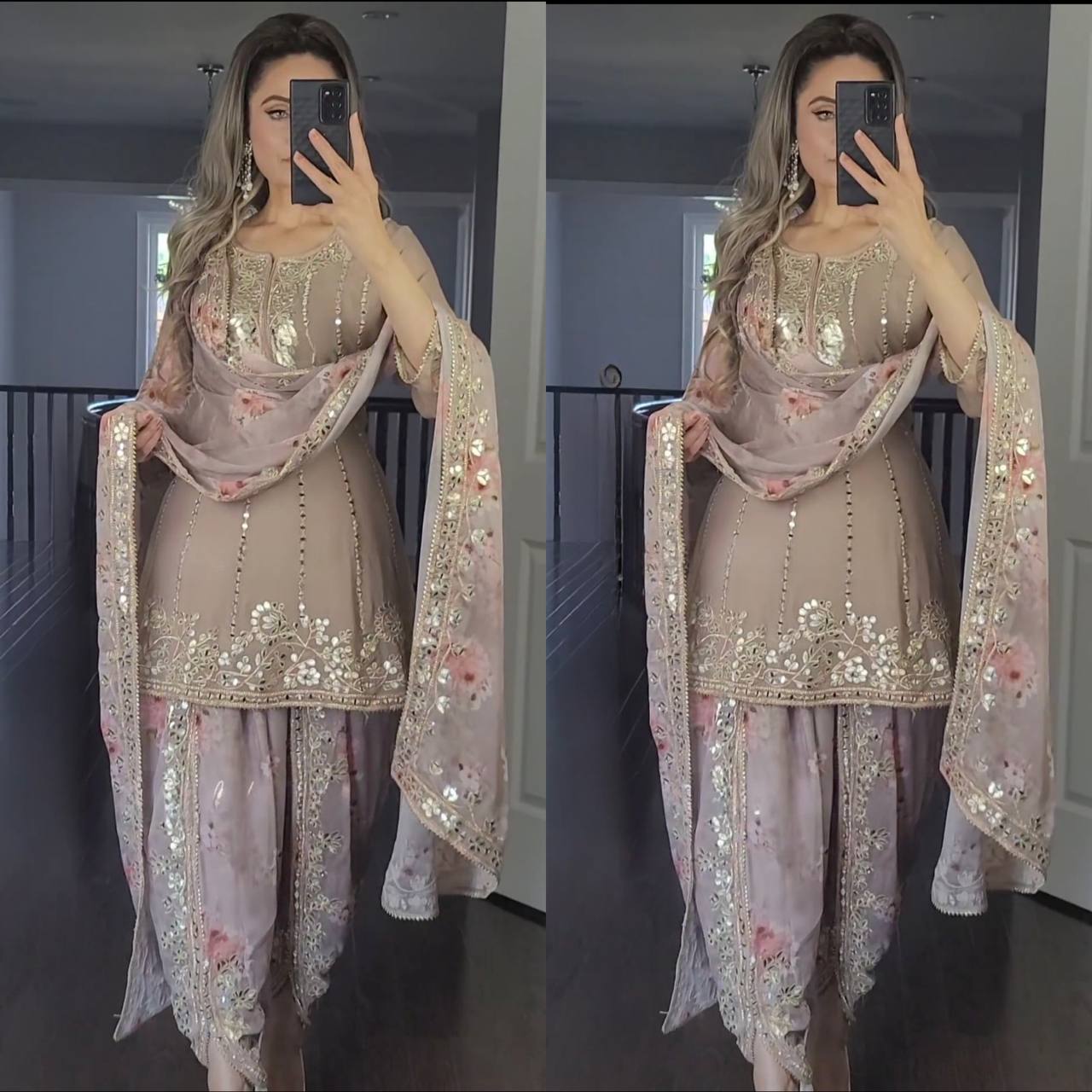 SUKUN chiku Party Wear Look Top ,Dhoti Salwar And Dupatta td-313