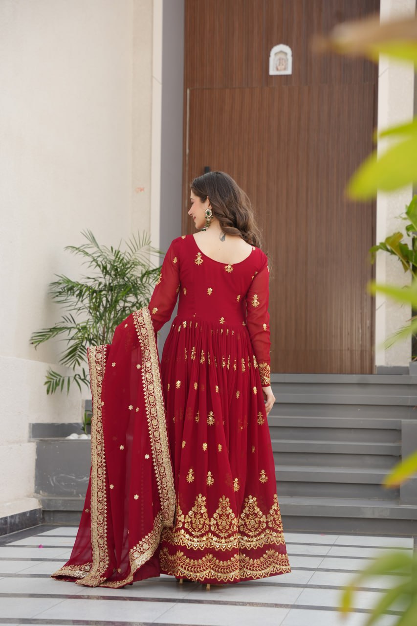 Designer Embroidered Zari Sequins Work Gown