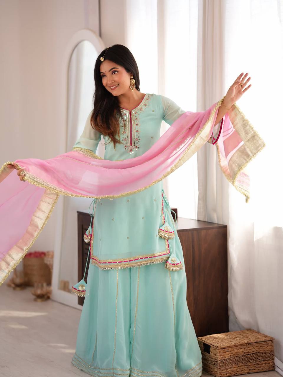 Saumya Sky Mint Sharara Suit Set