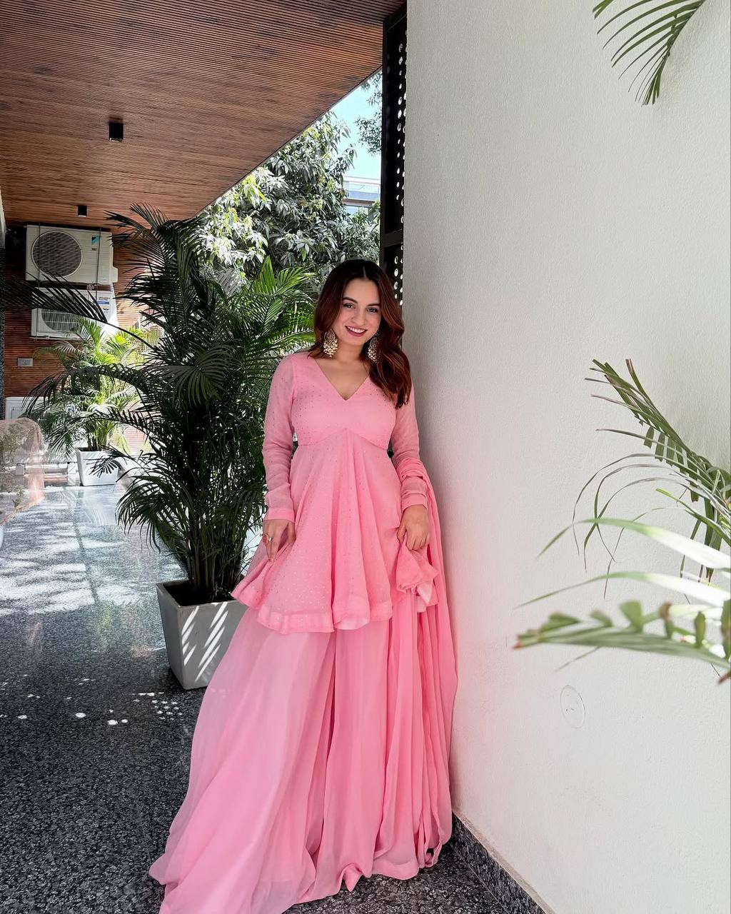 Sunita pink peplum Sarara suit Set