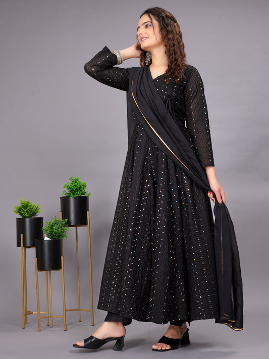 BLACK COLOR EMBROIDERED NIGHT  PARTY WEAR SUIT SET TD-102