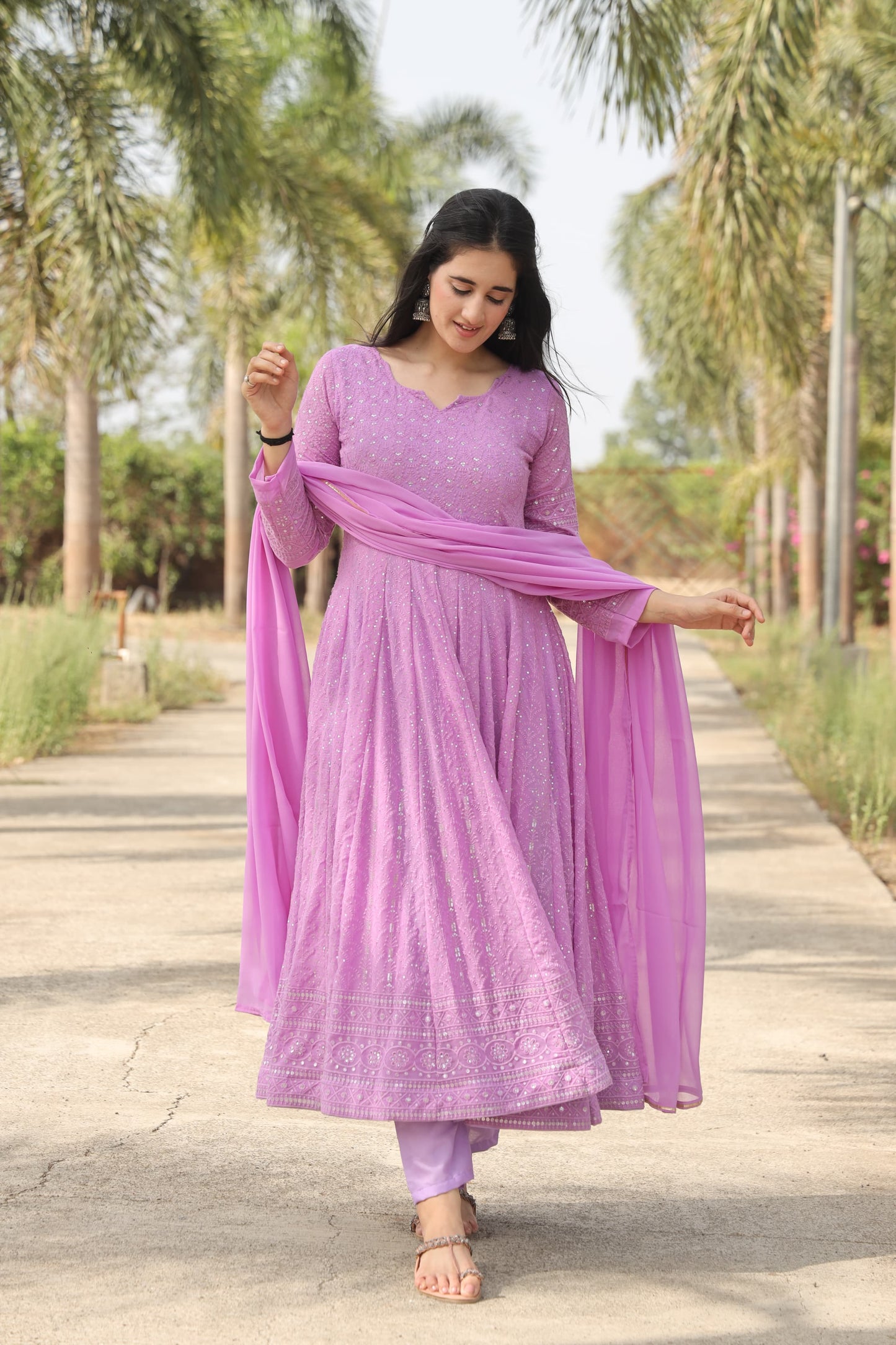 AADHYA PURPLE EMBROIDERED GEORGETTE SUIT SET - 01