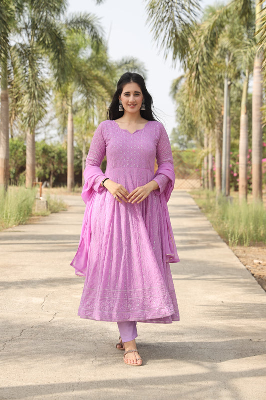 AADHYA PURPLE EMBROIDERED GEORGETTE SUIT SET - 01