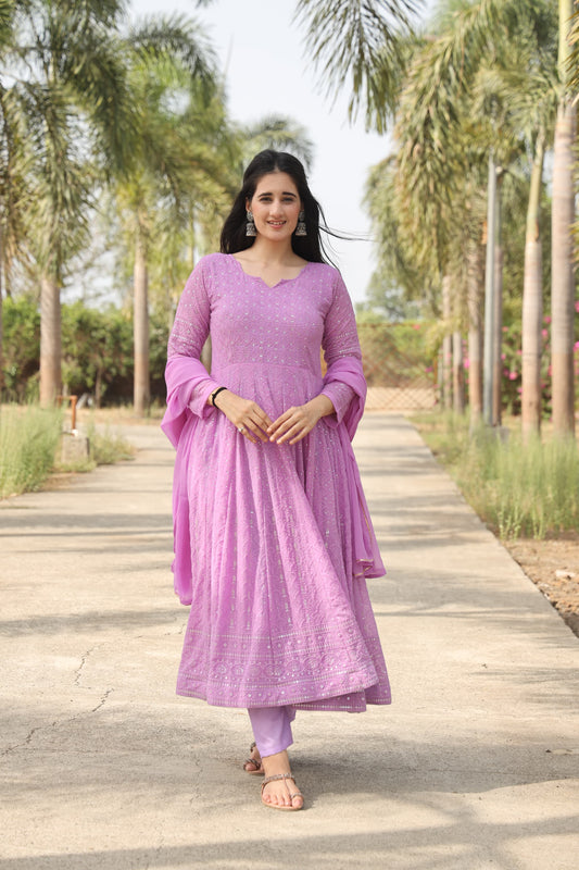 AADHYA PURPLE EMBROIDERED GEORGETTE SUIT SET - 01