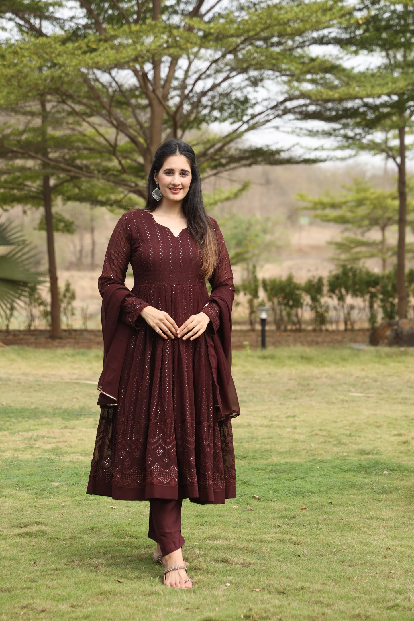 DERRY'S COFEE COLOURED ANARKALI SUIT SET - 02