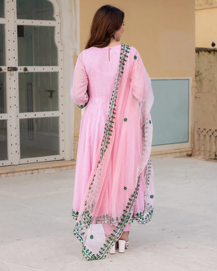 blush pink kota doria Anarkali suit set  TD-113