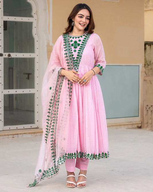 blush pink kota doria Anarkali suit set  TD-113