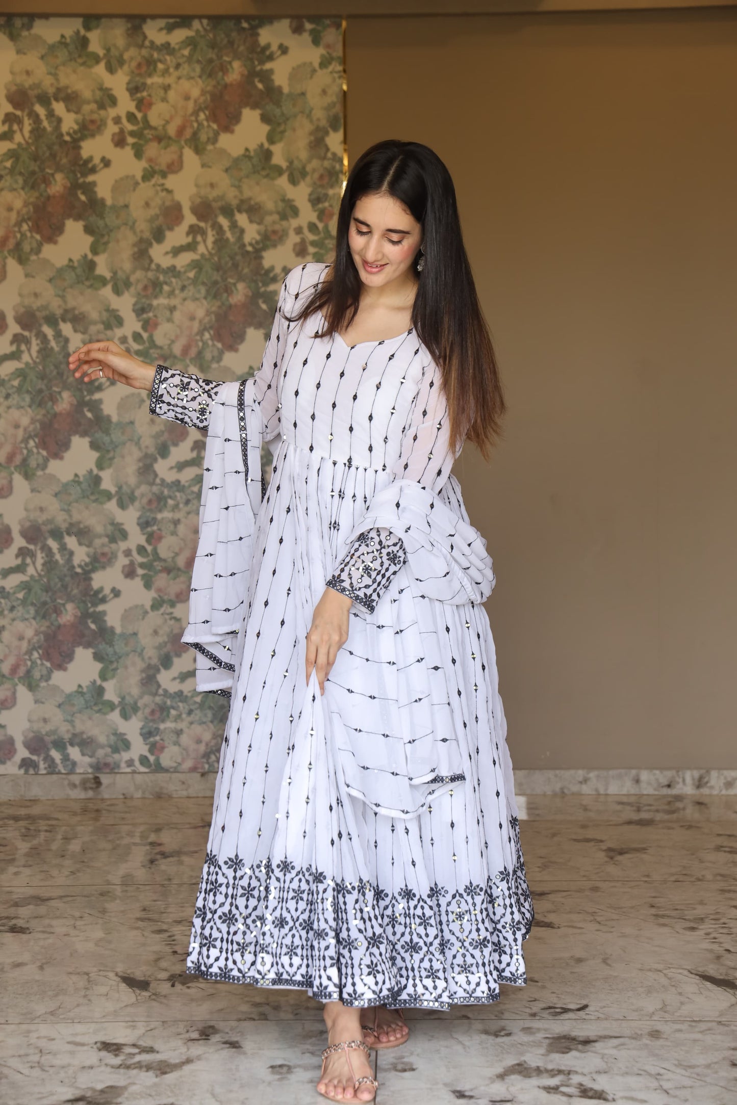 WHITE'S COLOURED ANARKALI SUIT SET