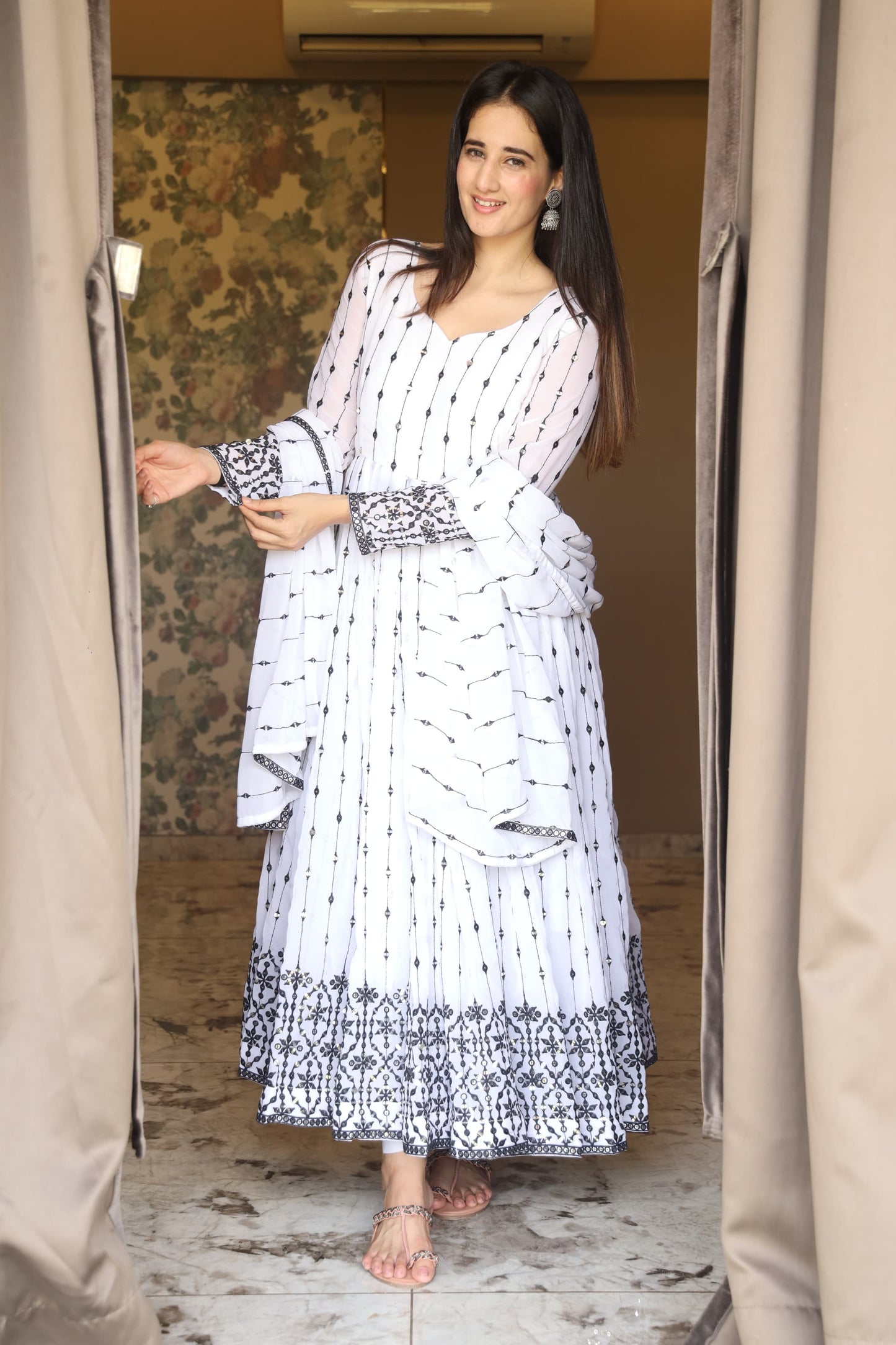 WHITE'S COLOURED ANARKALI SUIT SET