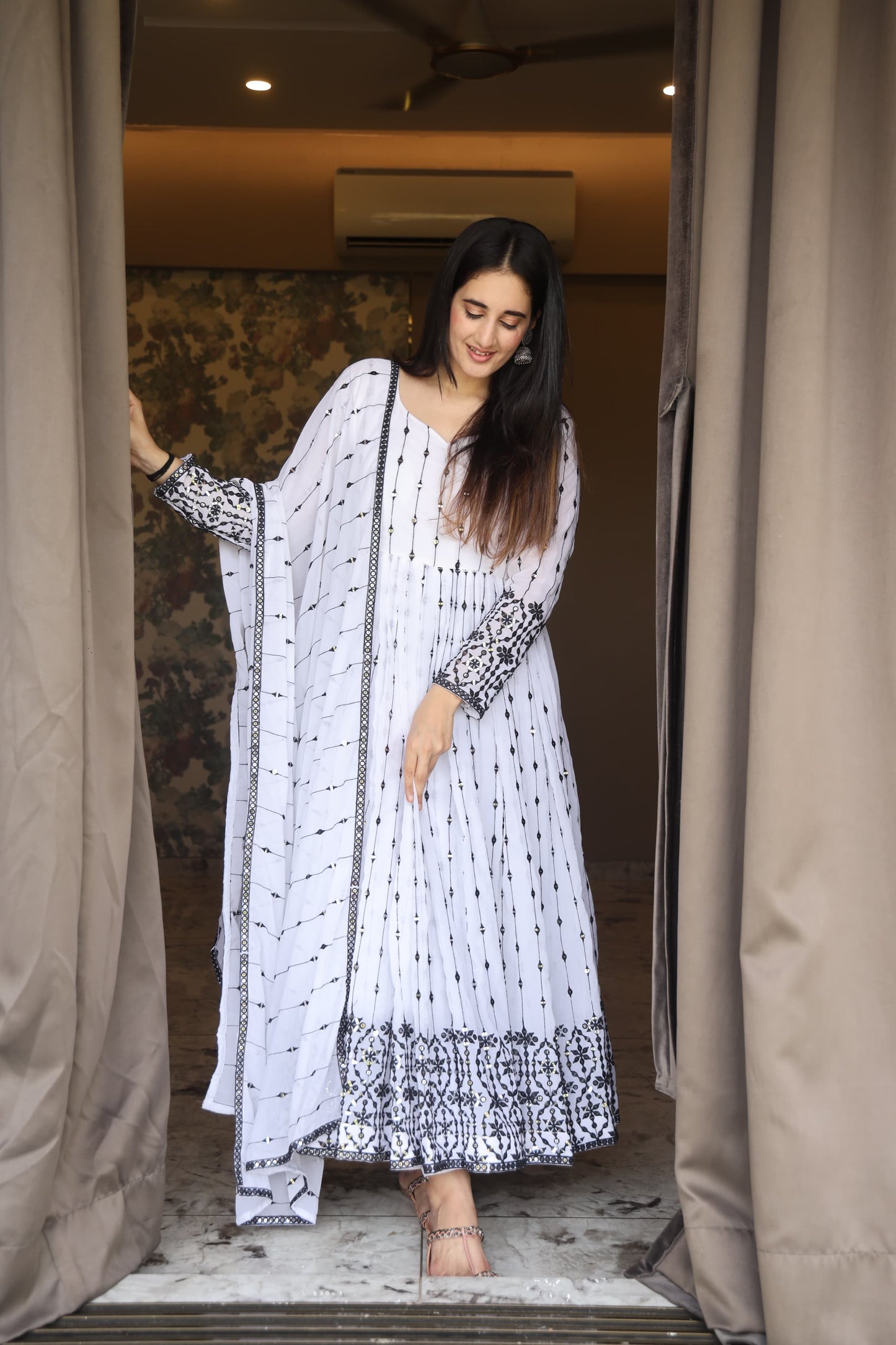 WHITE'S COLOURED ANARKALI SUIT SET