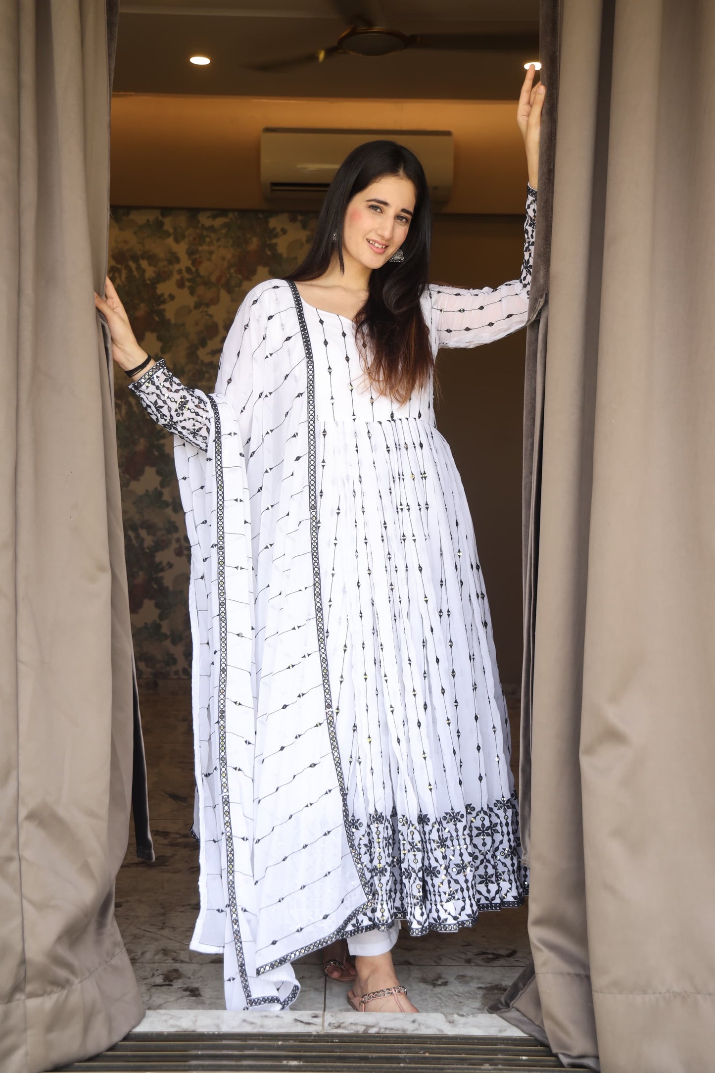 WHITE'S COLOURED ANARKALI SUIT SET
