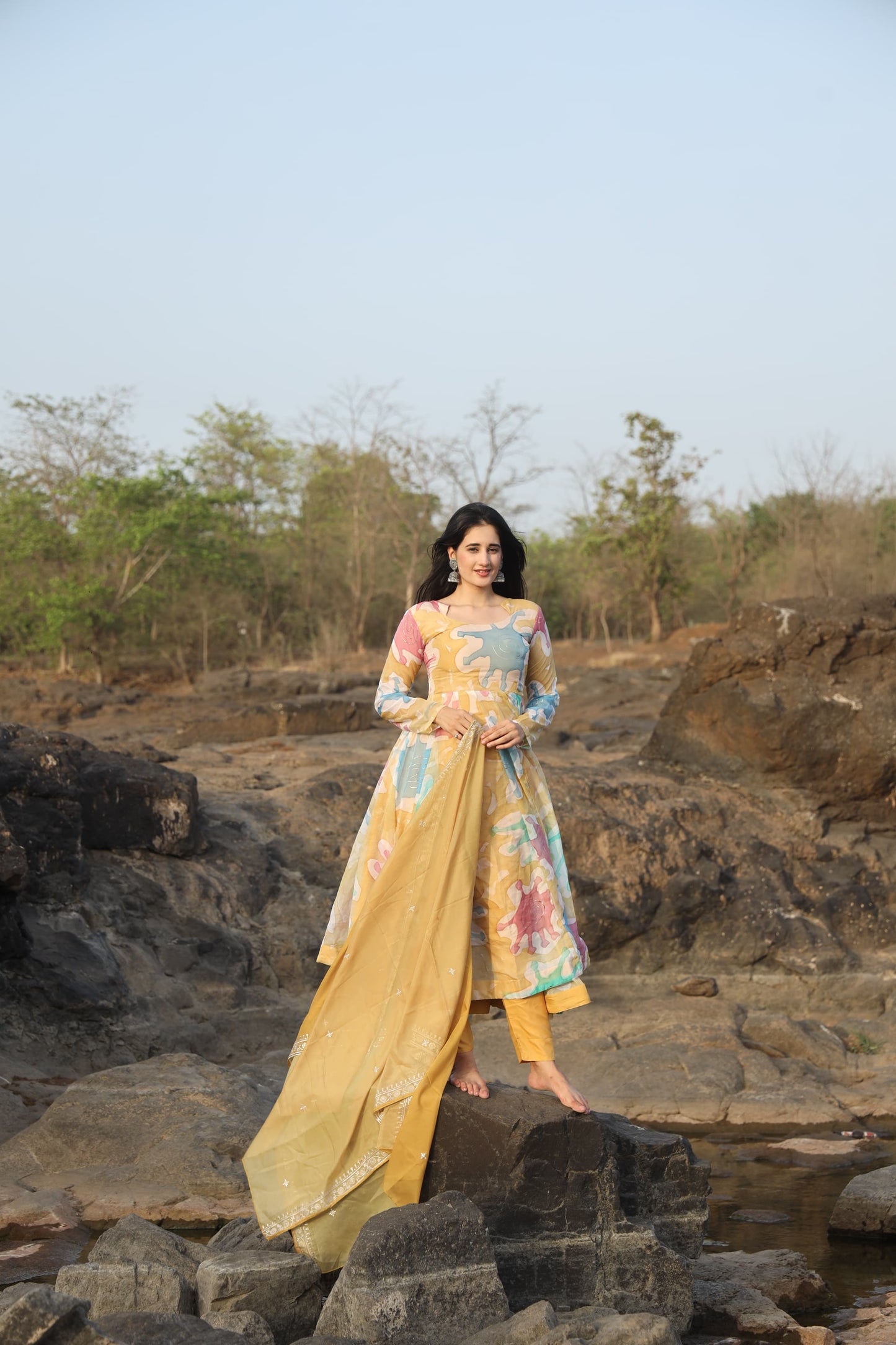 CORONA'S&nbsp;MULTI&nbsp; COLOURED ANARKALI SUIT SET - 08