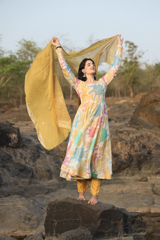 CORONA'S&nbsp;MULTI&nbsp; COLOURED ANARKALI SUIT SET - 08