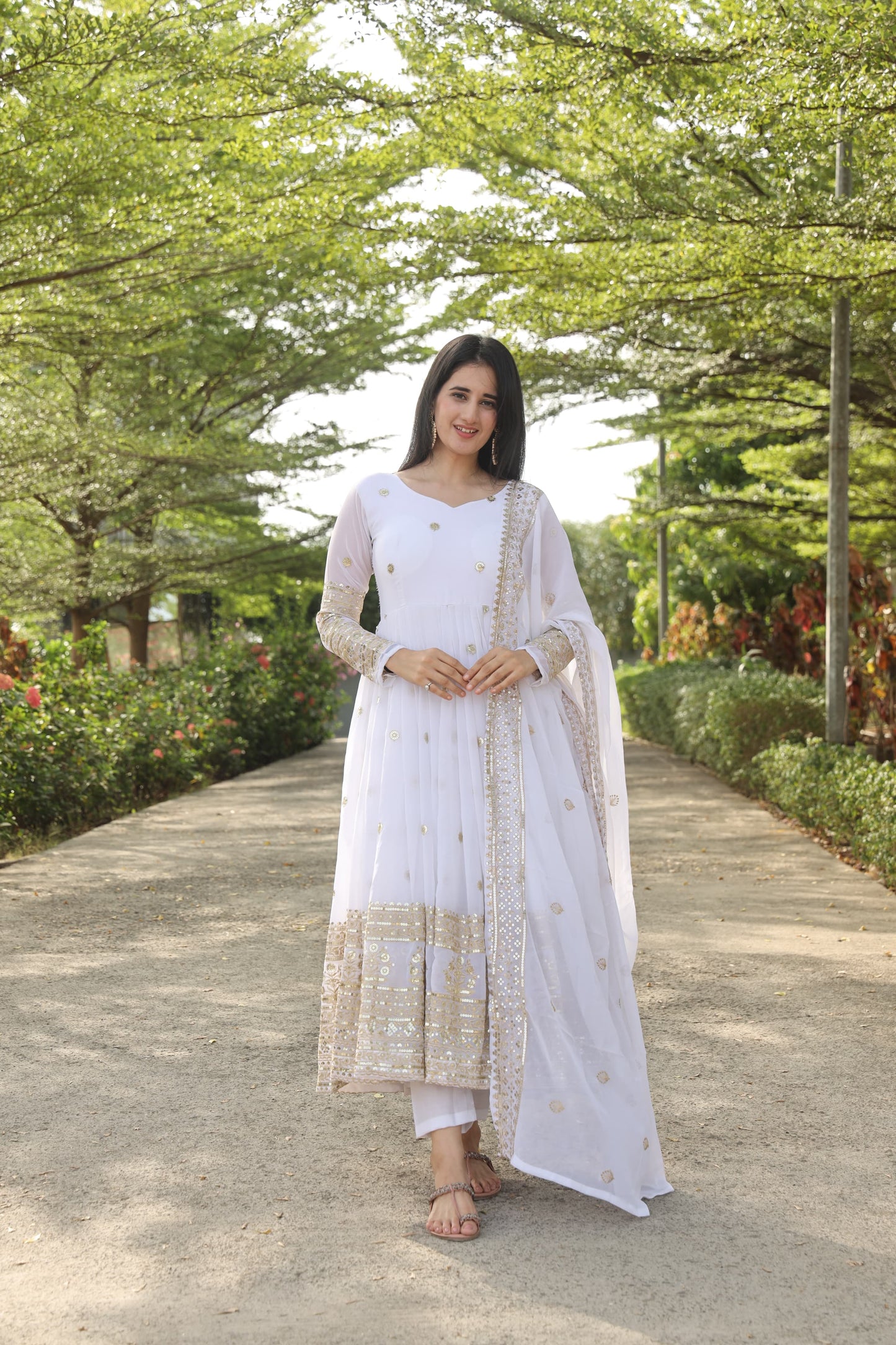 MANVI WHITE COLOURED ANARKALI SUIT SET - 11