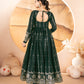 Vidhi`s Dark Green Embroidered Anarkali Full Stitched Suit Set
