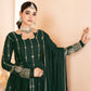 Vidhi`s Dark Green Embroidered Anarkali Full Stitched Suit Set