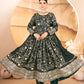 Rukhsana`s  Dark Green Embroidered Anarkali Full Stitched Suit Set
