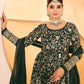 Rukhsana`s  Dark Green Embroidered Anarkali Full Stitched Suit Set